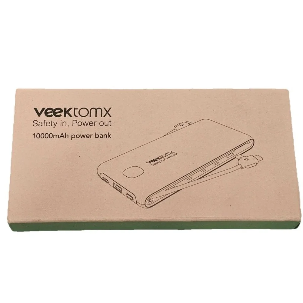 Veektomx VT105 Power Bank 10000mAh White LED Display Type C Micro USB iPhone NIB